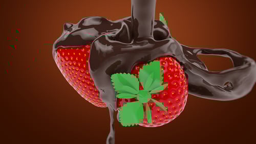 Realistic Chocolate Pour on Strawberries 3D Animation