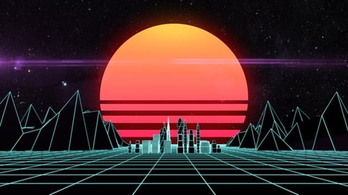 Retro Futuristic City Grid Landscape Loop