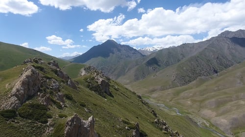 Aerial View of Green Rolling Mountain Valley