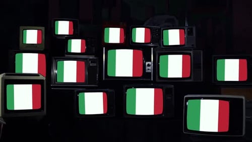 Retro Televisions Display Italian Flag and Glitch Effects