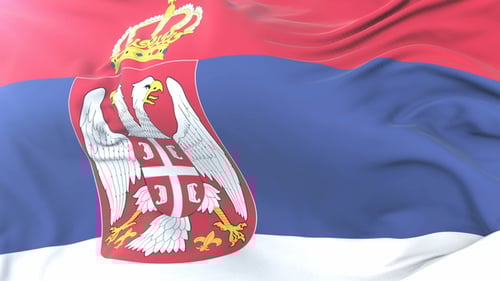 Serbia National Flag Waving Animation with Realistic Fabric