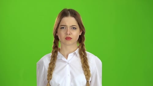 Girl Did Not Like What Was Happening, She Crossed Her Arms. Green Screen