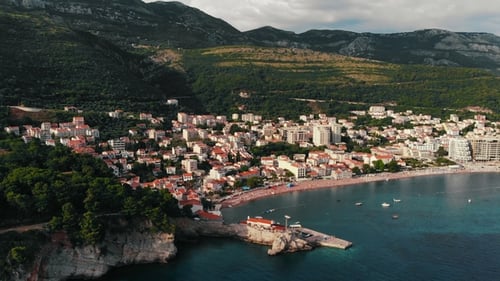 Aerial View of Old Town on Adriatic Coast, Montenegro, Petrovac