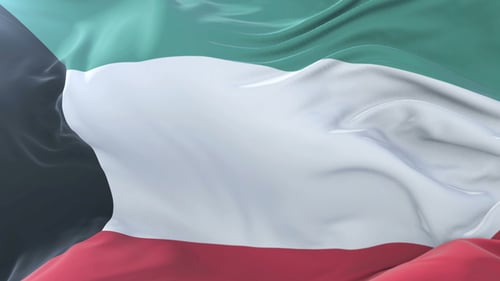 Kuwait National Flag Waving in Realistic Fluid Motion
