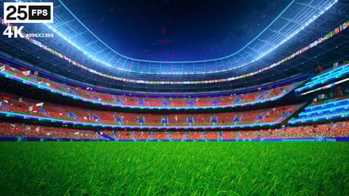 Red Flying On Grass In Stadium Night