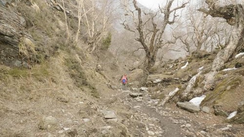 Couple Walking in Mysterious Forest Among the Mountains of Nepal.