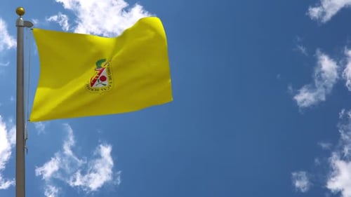 Waving San Pedro City Flag with Blue Sky and Clouds