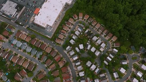 Top viewAerial View Establishing Shot of American Neighborhood Suburb