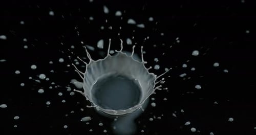 Drop of Milk Falling against Black Background, Slow Motion 4K