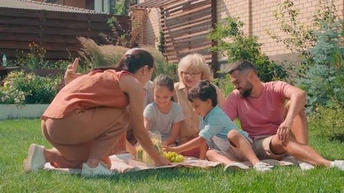 Family Picnic Togetherness in the Summer Backyard