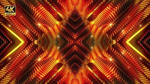 Golden Glowing Geometric Kaleidoscope Loop Background