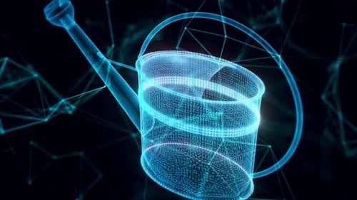 Dirty Watering Can Hologram Close Up 4k