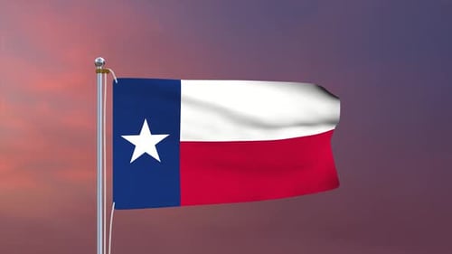 Waving Texas Flag Animation with Sunset Sky Background