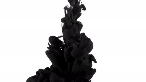 Black Ink Plume Flowing Down on White Background