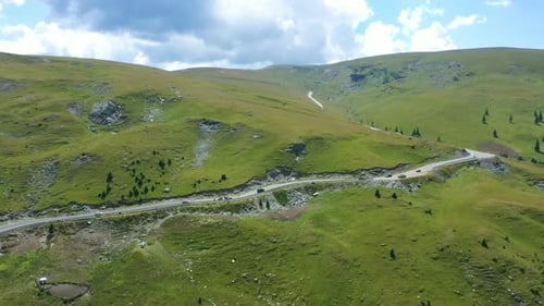 Aerial View Of Famous Romanian Mountain Road Transalpina