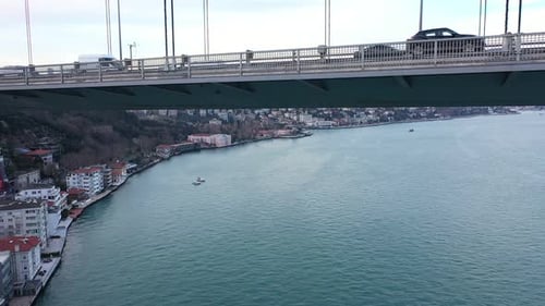 Istanbul Bosphorus Bridge Traffic Bottom To Top Aerial View