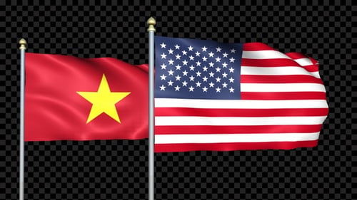 Realistic Waving Flags of USA and Vietnam