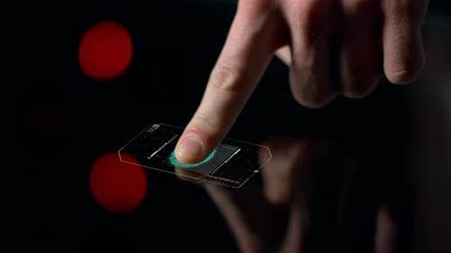 Closeup Digital Finger Biometric Sensor Verifying User Granting Access to System