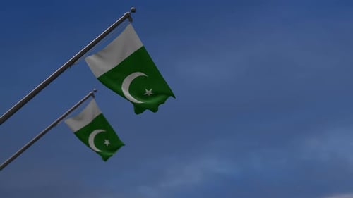 Waving Pakistan Flag with Realistic Fabric Motion Against Blue Sky