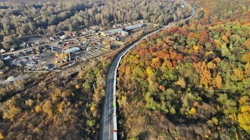 Aerial View of Train and Autumn Landscape