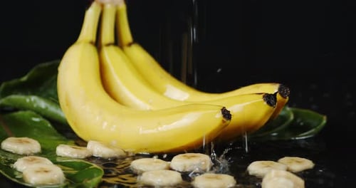 Close Up of Bananas with Water Droplets