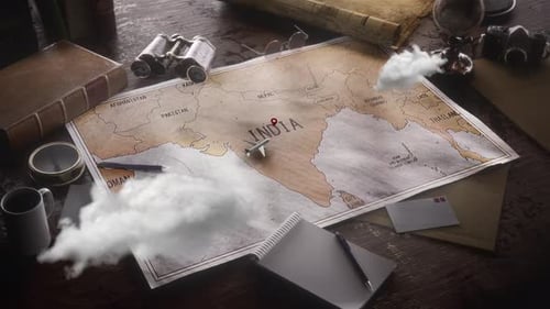 Vintage Travel World Map Country India Location