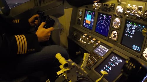 Pilot at Controls of Airplane in Cockpit