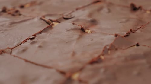 Freshly Baked Brownies with Chocolate Frosting Close Up