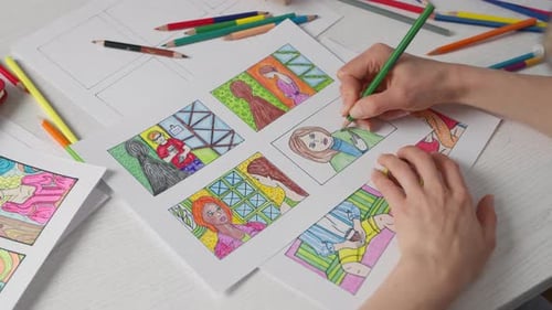 Coloring Storyboard Drawings with Colored Pencils