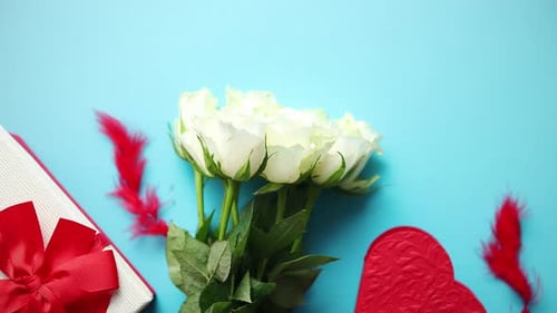 Romantic Roses and Gifts Flat Lay Still Life