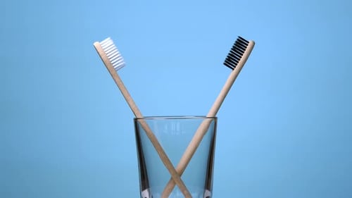 Wooden Toothbrushes in Glass, Dental Hygiene