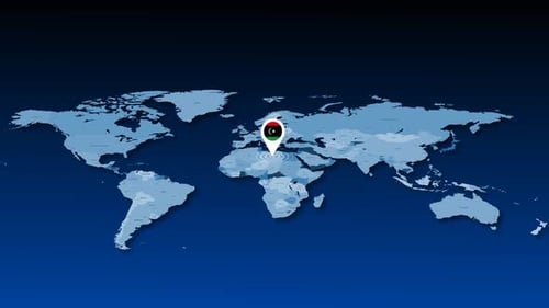 Animated World Map with Location Pin and Country Flag