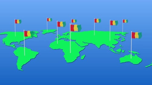 Animated World Map with Waving Flags