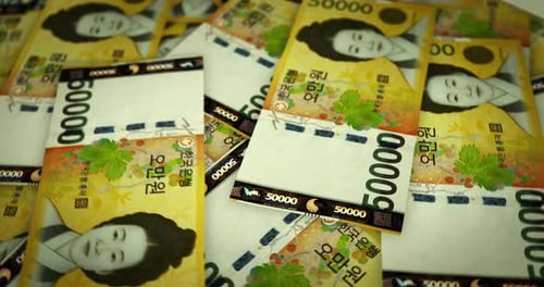 South Korea Won growing pile of money seamless loop