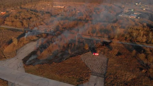 Aerial View of Brush Fire in Rural Landscape