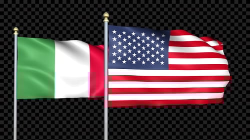 Italy and USA Flags Waving Seamless Loop with Alpha