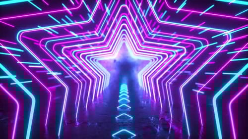 Futuristic Neon Stars Tunnel Loop Motion Background