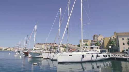 Beautiful Yachts Stand in the Marina for Boats and Tourist Ships