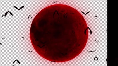 Spooky Flying Bats Around Red Moon Halloween Animation
