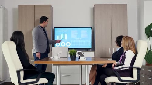 Business Presentation of Company Data in Conference Room
