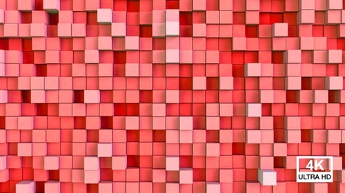 Animated Geometric Red Cubes Waving Grid Background