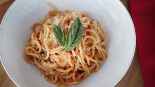Woman Eating Pasta With Sauce Bolognese