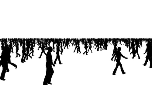 Silhouettes of Diverse People Walking in Crowd Animation