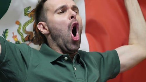 Excited Man Shouting and Celebrating with Flag