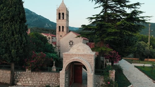 Aerial View of Ancient Monastery in Montenegro