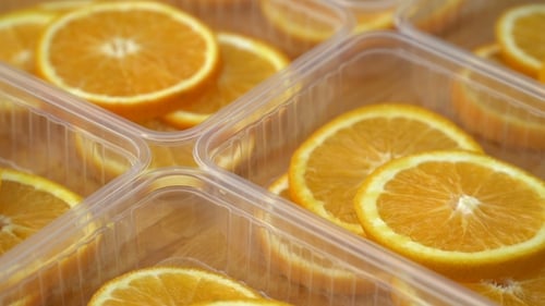 Rotate Fresh Citrus Oranges Fruits. Seamless Loop Spinning Sliced Oranges.