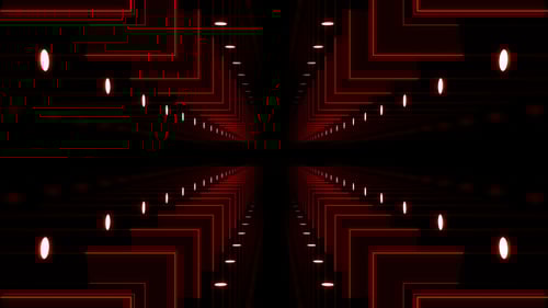 Red Neon Tunnel Grid with Moving Lights Loop