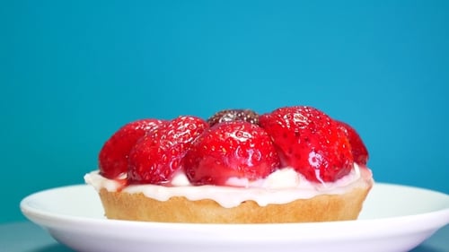 Strawberry Dessert Tart on White Plate