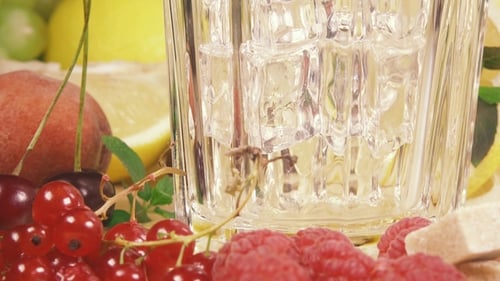 Refreshing Drink Poured Over Ice with Summer Fruits