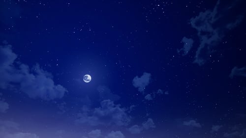 Animated Twinkling Starry Night Sky with Full Moon and Moving Clouds